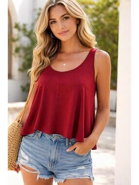 Rhea Maroon Lycra Crop Top Flowy Tank One Size NWT Stretch Casual Boho